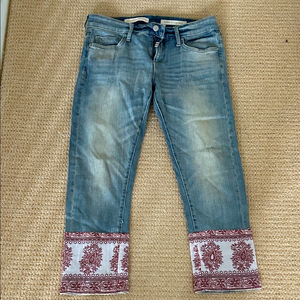 Pilcro and the Letterpress Boho Blue Jeans with Red Paisley Cuffs